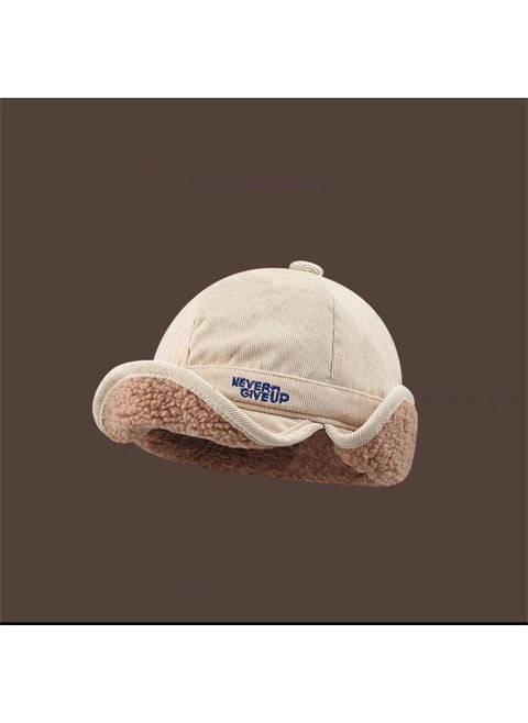 Thickened Lamb Wool Warm Duckbill Cap Creamy-white