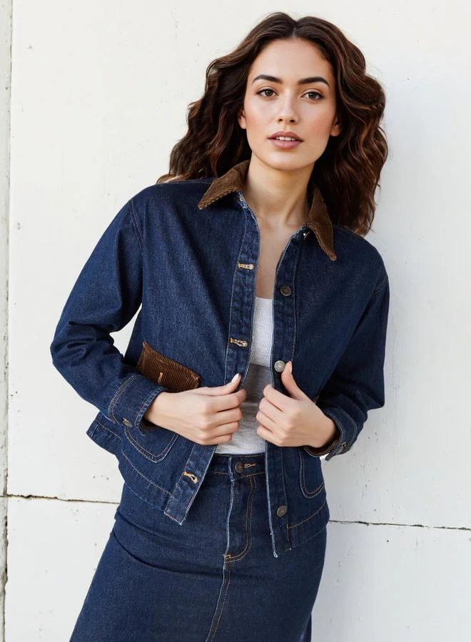 Lee Cooper Lee Cooper Regular Fit Corduroy Collar Denim Jacket