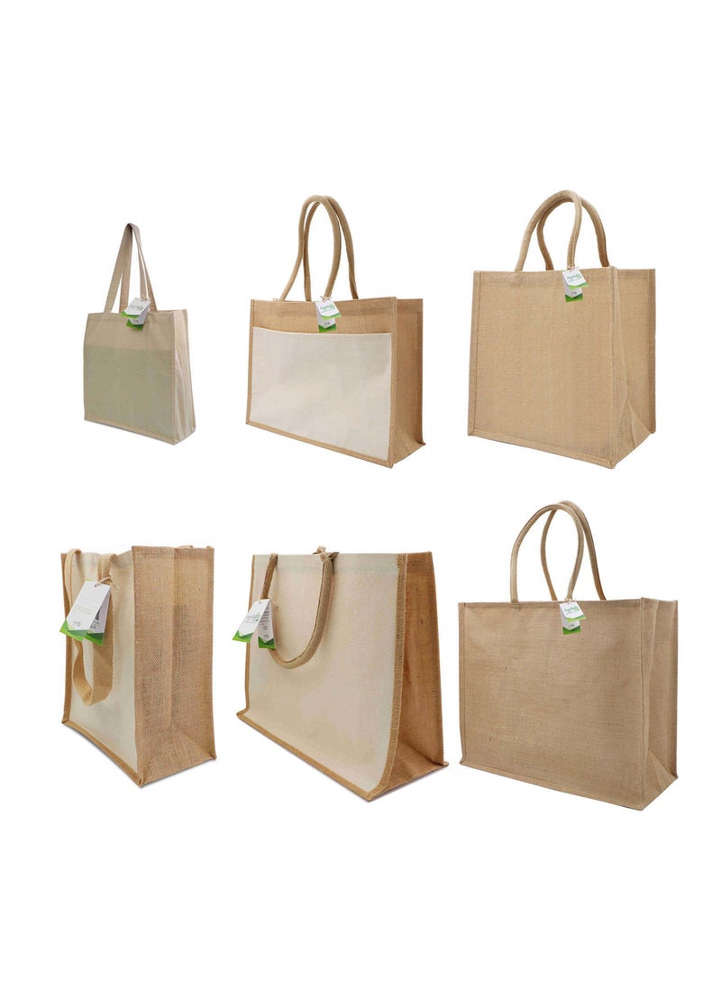 teggbag teggbag Reusable Multi Purpose Shopping and Beach Jute Bags Pack of 6  - Image 1