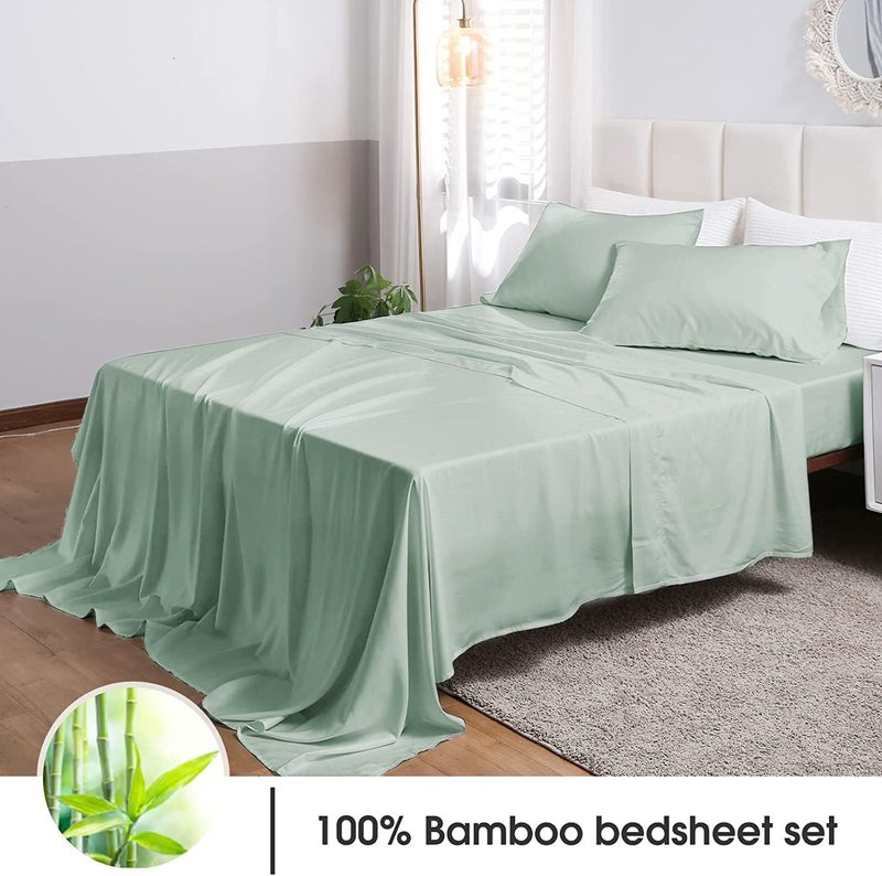 David's Home 100% Rayon Derived from Bamboo Cooling Sheets Set, Luxury Silk Like Soft Breathable for Hot Sleeper, 16" Deep Pocket Sheets with Pillowcase for Spring Summer, Queen Size, Sage Green - Image 2