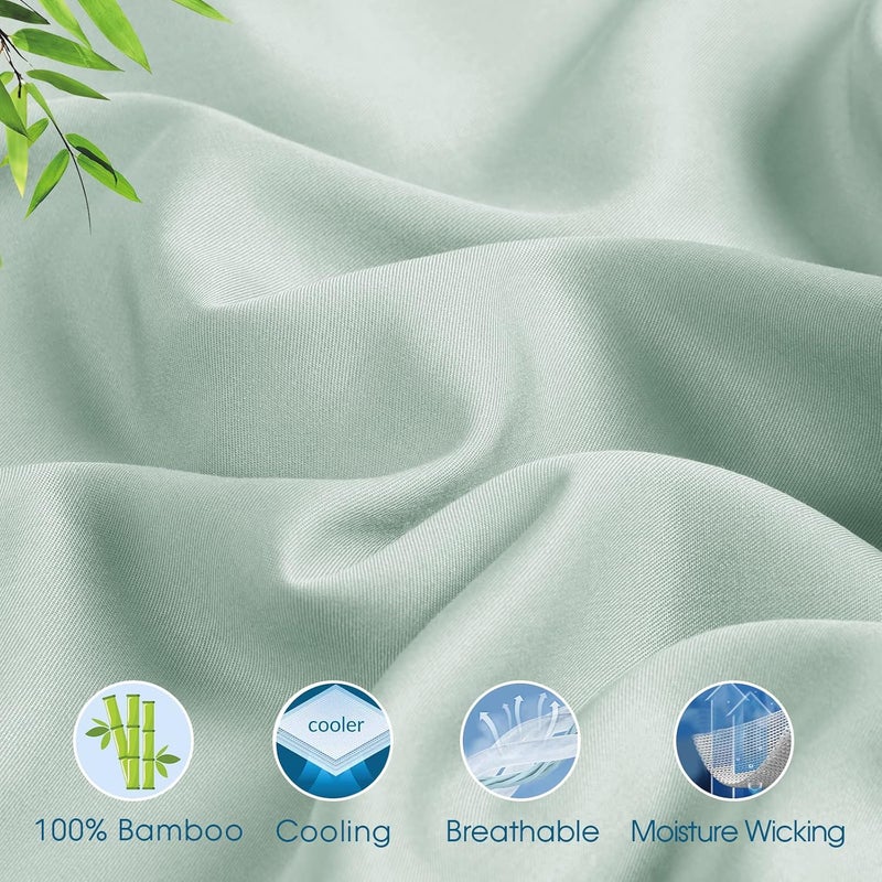 David's Home 100% Rayon Derived from Bamboo Cooling Sheets Set, Luxury Silk Like Soft Breathable for Hot Sleeper, 16" Deep Pocket Sheets with Pillowcase for Spring Summer, Queen Size, Sage Green - Image 3