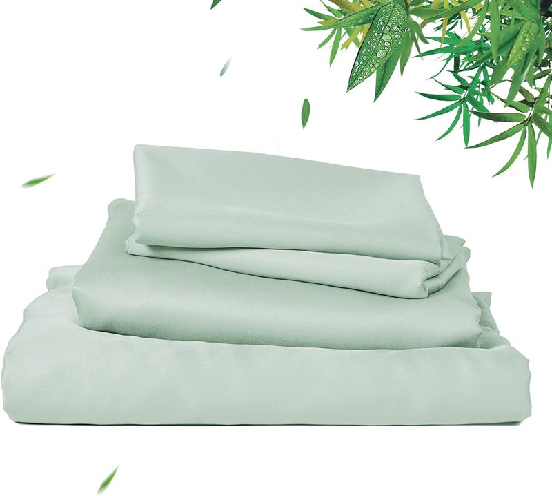 David's Home 100% Rayon Derived from Bamboo Cooling Sheets Set, Luxury Silk Like Soft Breathable for Hot Sleeper, 16" Deep Pocket Sheets with Pillowcase for Spring Summer, Queen Size, Sage Green - Image 1
