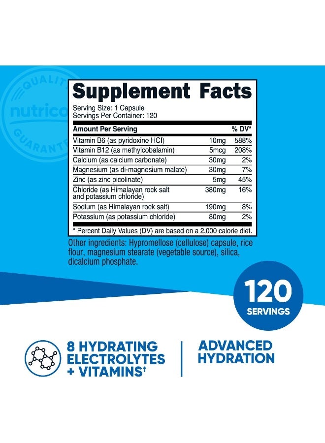 Nutricost Electrolyte Complex (Advanced Hydration with Real SaltÂ®) 120 Capsules - 8 Hydrating Electrolytes And Vitamins, Gluten Free, Non-GMO, Vegetarian - Image 2