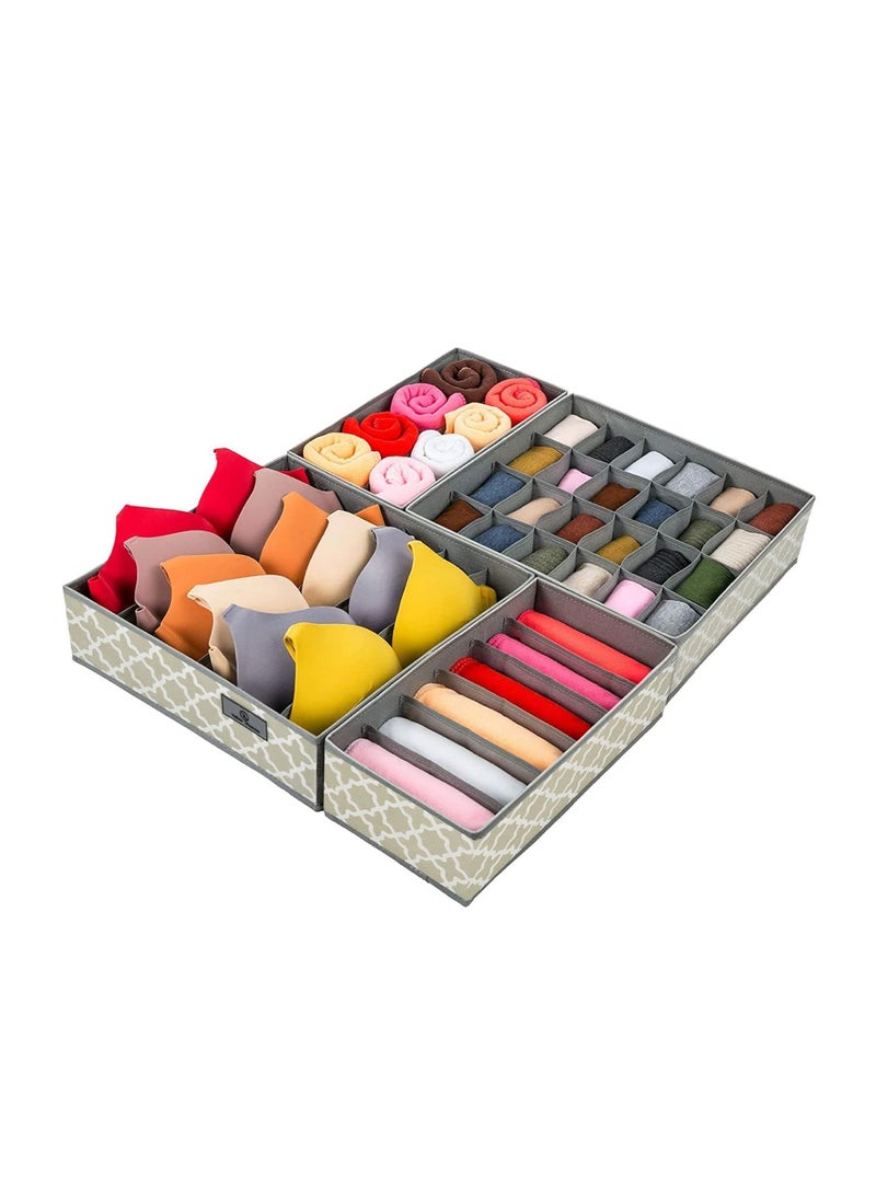 Yellow Weaves - Yellow Weaves Rectangular Undergarments Organizer/Foldable Storage Boxes for Drawers, Set of 4 (Beige) - Image 1