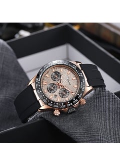 Generic Authentic Classic Ditong Automatic Mechanical Watch Multifunctional Three-Eye Six-Pin Calendar Waterproof Luminous Mens Watch 6035 Rose Gold Meteorite Face 