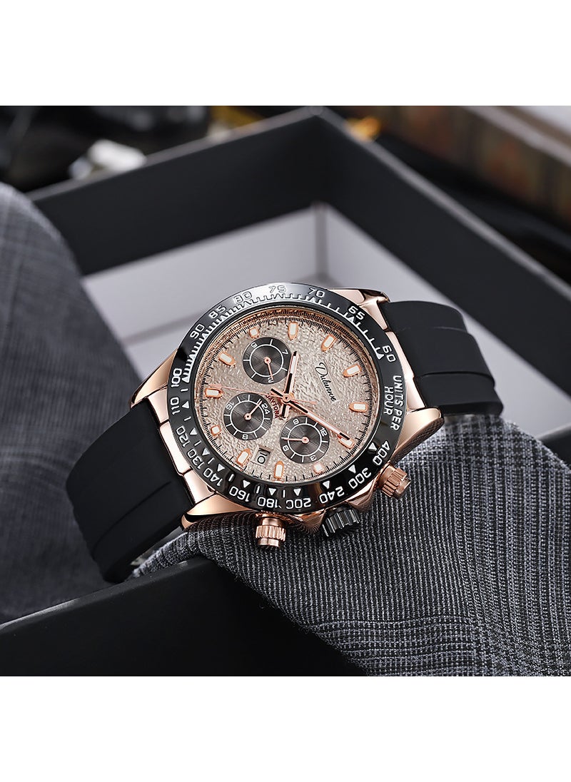 Generic Authentic Classic Ditong Automatic Mechanical Watch Multifunctional Three-Eye Six-Pin Calendar Waterproof Luminous Mens Watch 6035 Rose Gold Meteorite Face 