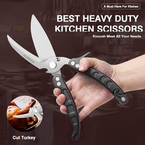 SLEMOON Kitchen Shears Heavy Duty Poultry Shears Meat Cutting Dishwasher Safe and Stainless Food Kitchen Scissors for Chicken Turkey Thanksgiving,Black - Image 2
