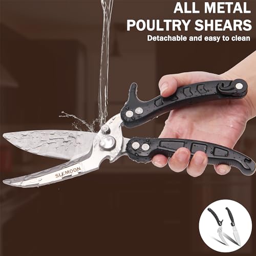 SLEMOON Kitchen Shears Heavy Duty Poultry Shears Meat Cutting Dishwasher Safe and Stainless Food Kitchen Scissors for Chicken Turkey Thanksgiving,Black - Image 3