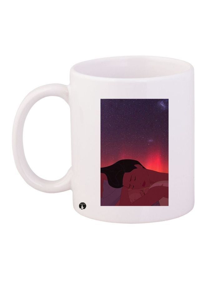 RYN Sleeping Lady Printed Coffee Mug White/Red/Purple 11ounce