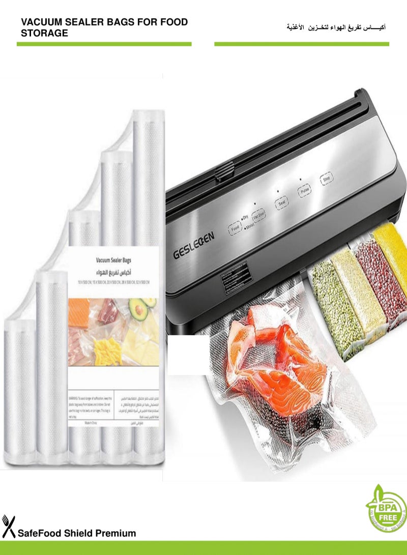 SafeFood Shield Premium Textured Vacuum Bags for Food Storage, A Set of 5 Different Sizes 10 X 500 CM, 15 X 500 CM, 20 X 500 CM, 28 X 500 CM, 32 X 500 CM  - Image 2