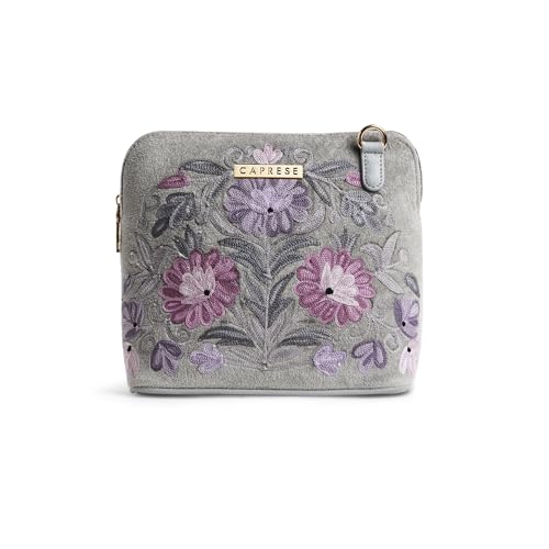 Caprese Siji Tresana Small Crossbody Bag for Women | Kashida Embroidery Sling with Adjustable & Detachable Strap, Secured Zip Closure | Stylish & Spacious Handbag for Everyday Use & Travel (Grey) - Image 1