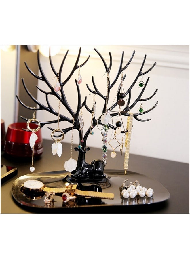 منظم مجوهرات على شكل شجرة حامل عرض وتعليق للقلائد والأقراط والأساور والخواتم، تصميم عصري لتزيين سطح الطاولة أو التسريحة، قاعدة مستقرة لتنظيم المجوهرات والاكسسوارات - أسود - Image 2