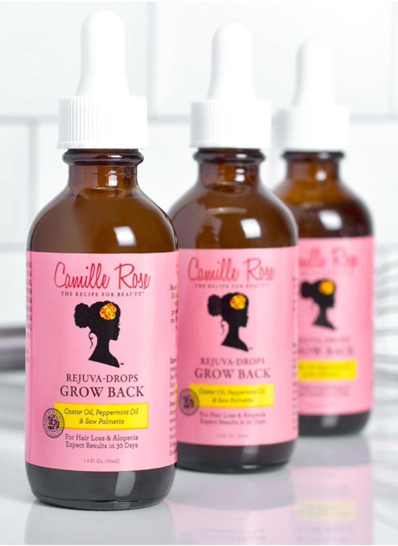 Camille Rose Naturals - Camille Rose Grow Back Drops by Rejuva, with Castor Oil, Peppermint Oil and Saw Palmetto, for Hair Growth, 58 ml - Image 1