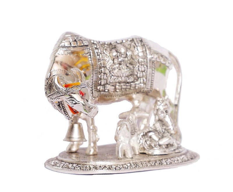 KridayKraft Kamdhenu Cow,Calf with Bal Gopal Krishna Metal Statue for Good Luck,Feng Shui As Table Top Figurine,Vastu,Religious Gau MATA Idol Home,Office&Table Decorative,Animal - Image 5