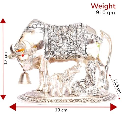 KridayKraft Kamdhenu Cow,Calf with Bal Gopal Krishna Metal Statue for Good Luck,Feng Shui As Table Top Figurine,Vastu,Religious Gau MATA Idol Home,Office&Table Decorative,Animal - Image 2