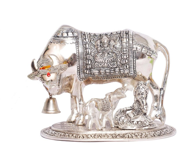 KridayKraft Kamdhenu Cow,Calf with Bal Gopal Krishna Metal Statue for Good Luck,Feng Shui As Table Top Figurine,Vastu,Religious Gau MATA Idol Home,Office&Table Decorative,Animal - Image 3