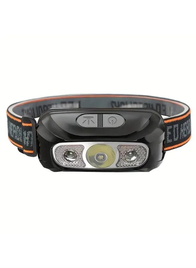 Orange Induction LED Headlamp With Sensor USB Rechargeable High Brightness Portable Camping Flashlight - Image 2