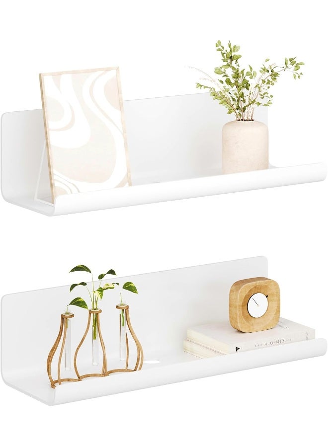 TPGP White Wall Shelf, No Drilling, Set Of 2 - Acrylic Wall Shelf With Round Cable Hole - Image 1