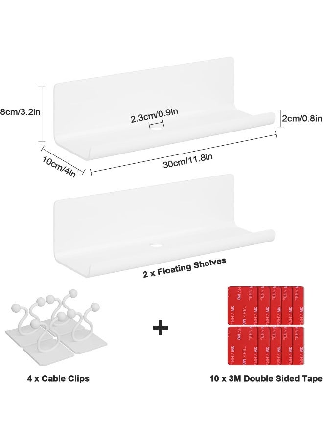 TPGP White Wall Shelf, No Drilling, Set Of 2 - Acrylic Wall Shelf With Round Cable Hole - Image 2