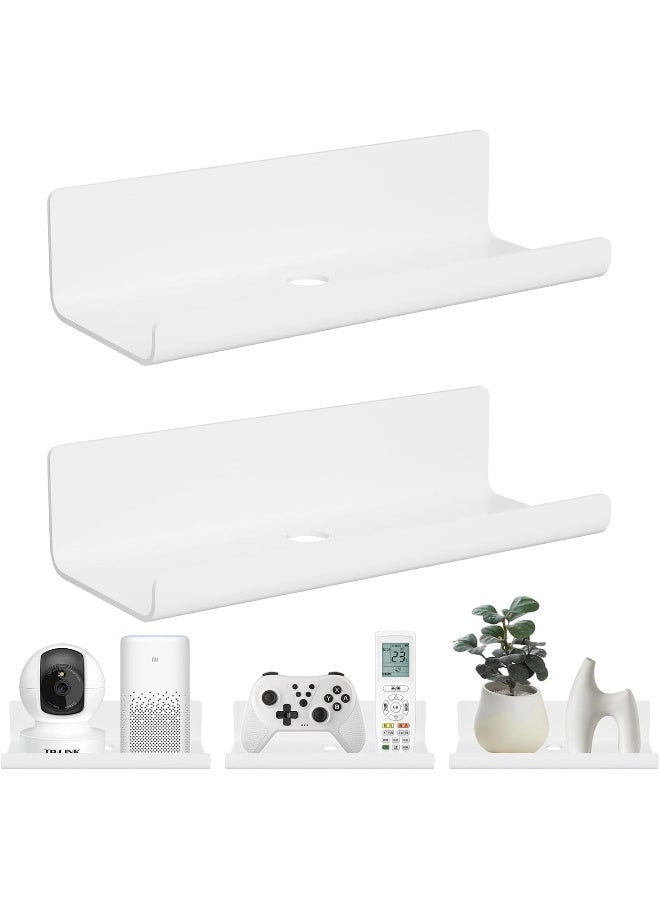 TPGP White Wall Shelf, No Drilling, Set Of 2 - Acrylic Wall Shelf With Round Cable Hole - Image 3