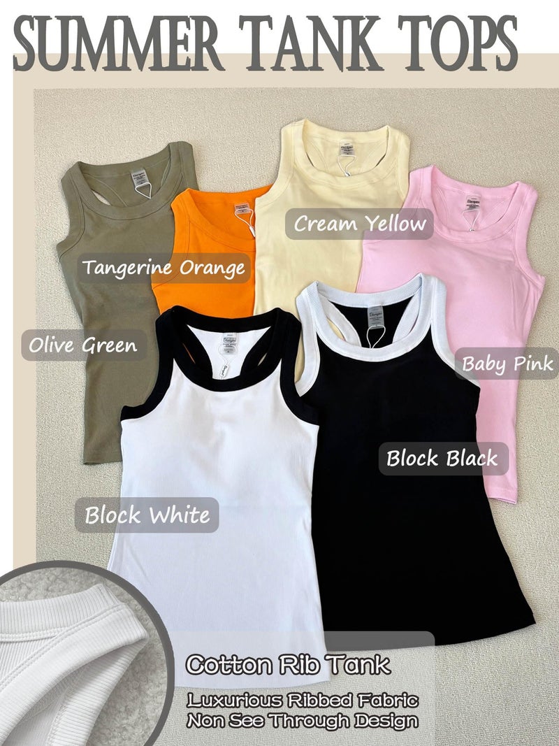 Danysu High Neck Ribbed Cotton Tank Tops for Women with Built in Bra Non See Through Thick Strap Cami Tops Block Black Medium - Image 4