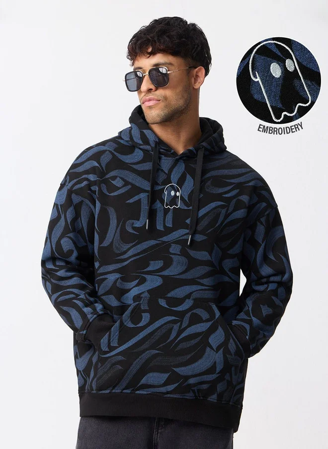 ذا سوليد ستور The Souled Store Men's Oversized Fit Black Printed Hoodie with Embroidery