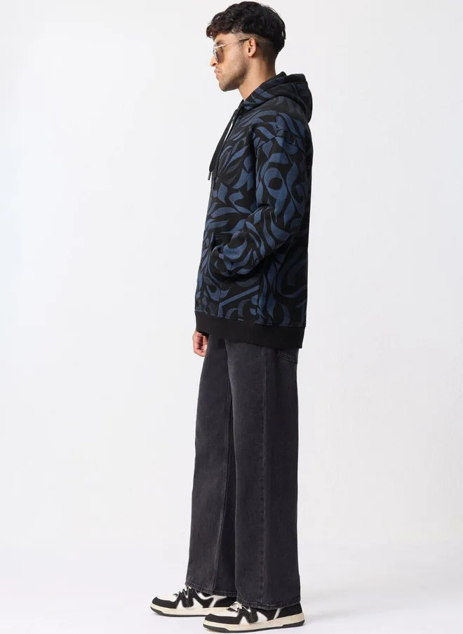 ذا سوليد ستور The Souled Store Men's Oversized Fit Black Printed Hoodie with Embroidery