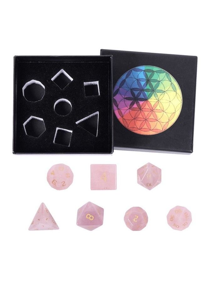 mookaitedecor 7 Pcs Rose Quartz Crystal Polyhedral Dnd Dice Set Polished Tumbled Stones Dices For Rpg Mtg Table Games Home Decoration  - Image 4
