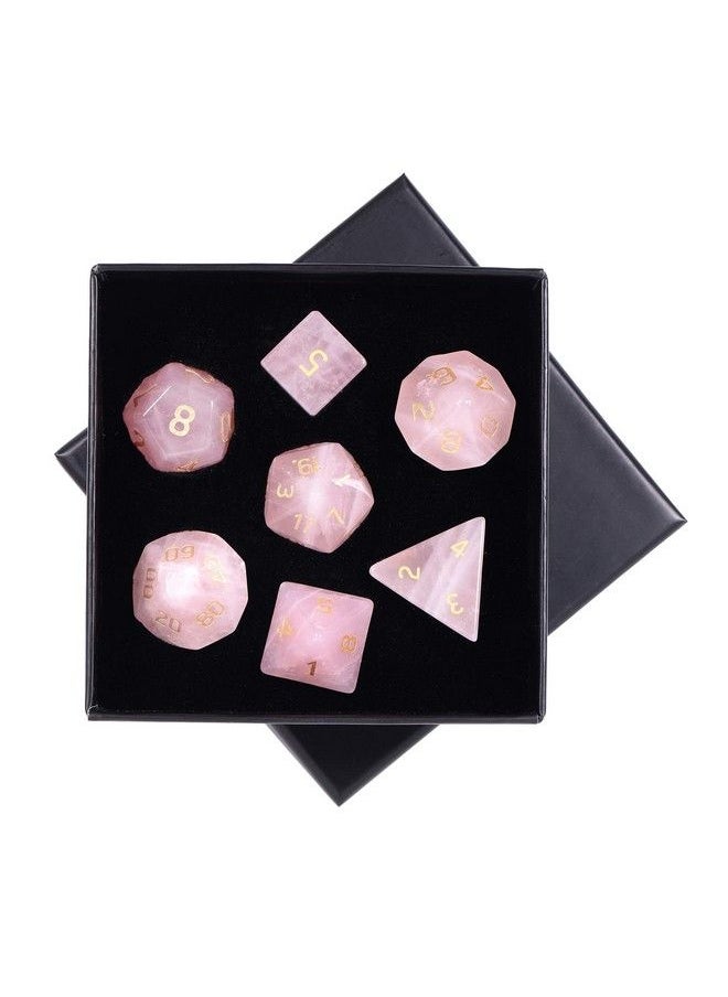 mookaitedecor 7 Pcs Rose Quartz Crystal Polyhedral Dnd Dice Set Polished Tumbled Stones Dices For Rpg Mtg Table Games Home Decoration  - Image 2