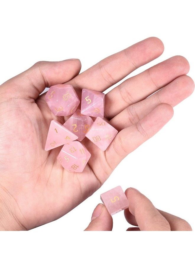 mookaitedecor 7 Pcs Rose Quartz Crystal Polyhedral Dnd Dice Set Polished Tumbled Stones Dices For Rpg Mtg Table Games Home Decoration  - Image 3