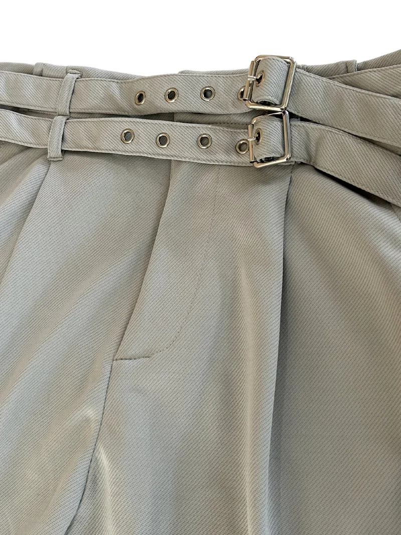 Outzidr  Grey Wide-Leg High-Waist Trousers With Dual Belt Details for Women | Best Price UAE