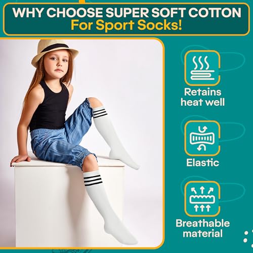 V TOWER Soccer Socks Girls - 6 Pcs Cotton Knee High Girl Soccer Sock 8-10 Years Old, Breathable & Soft Material, Easy to Wash, Elastic Long Socks for Girls- for Football, Basketball, Volleyball, Everyday Wear - Image 3