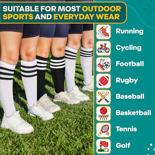 V TOWER Soccer Socks Girls - 6 Pcs Cotton Knee High Girl Soccer Sock 8-10 Years Old, Breathable & Soft Material, Easy to Wash, Elastic Long Socks for Girls- for Football, Basketball, Volleyball, Everyday Wear - Image 5
