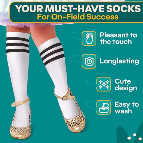 V TOWER Soccer Socks Girls - 6 Pcs Cotton Knee High Girl Soccer Sock 8-10 Years Old, Breathable & Soft Material, Easy to Wash, Elastic Long Socks for Girls- for Football, Basketball, Volleyball, Everyday Wear - Image 4