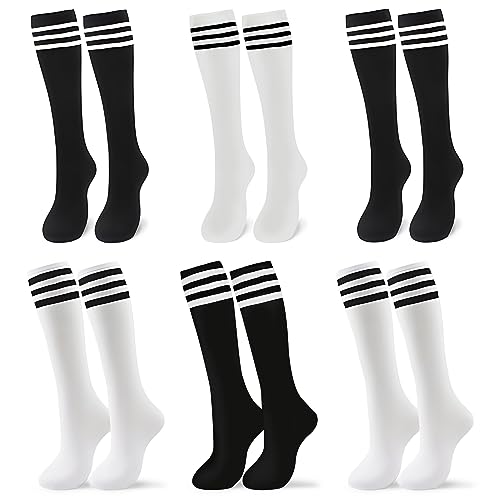 V TOWER Soccer Socks Girls - 6 Pcs Cotton Knee High Girl Soccer Sock 8-10 Years Old, Breathable & Soft Material, Easy to Wash, Elastic Long Socks for Girls- for Football, Basketball, Volleyball, Everyday Wear - Image 1