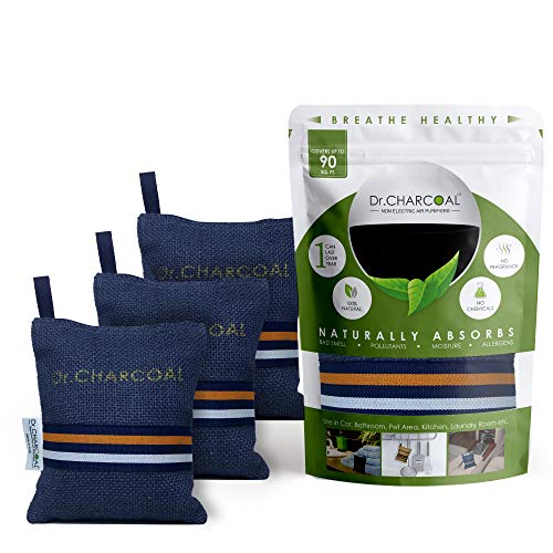 Dr. CHARCOAL Activated Carbon Air Purifier Bags to remove Odor and Moisture from Car, Bathroom and Kitchen (200g, Pack of 3, Modish Neel) - Image 1