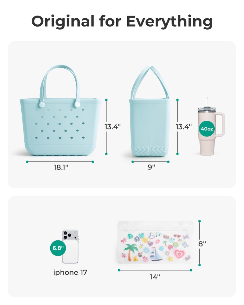 BAGSMART Large Beach Bag for Women with Cooler, Rubber Tote Bag with Charms, Waterproof Vacation Essentials for Swim Pool, Blue - Image 5