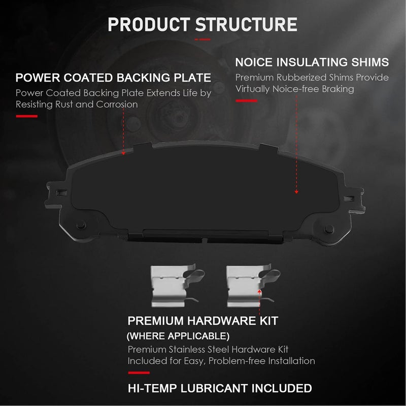 cciyu Front Rear Ceramic Brake Pads Kits 8pcs for Lexus RX350, RX450h, Toyota Highlander, Sienna - Image 3