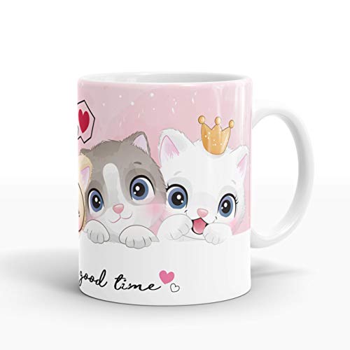 Gift Arcadia Ceramic Cute Kittens Coffee Mug - 1 Piece, White, 330ml (A002) - Image 1