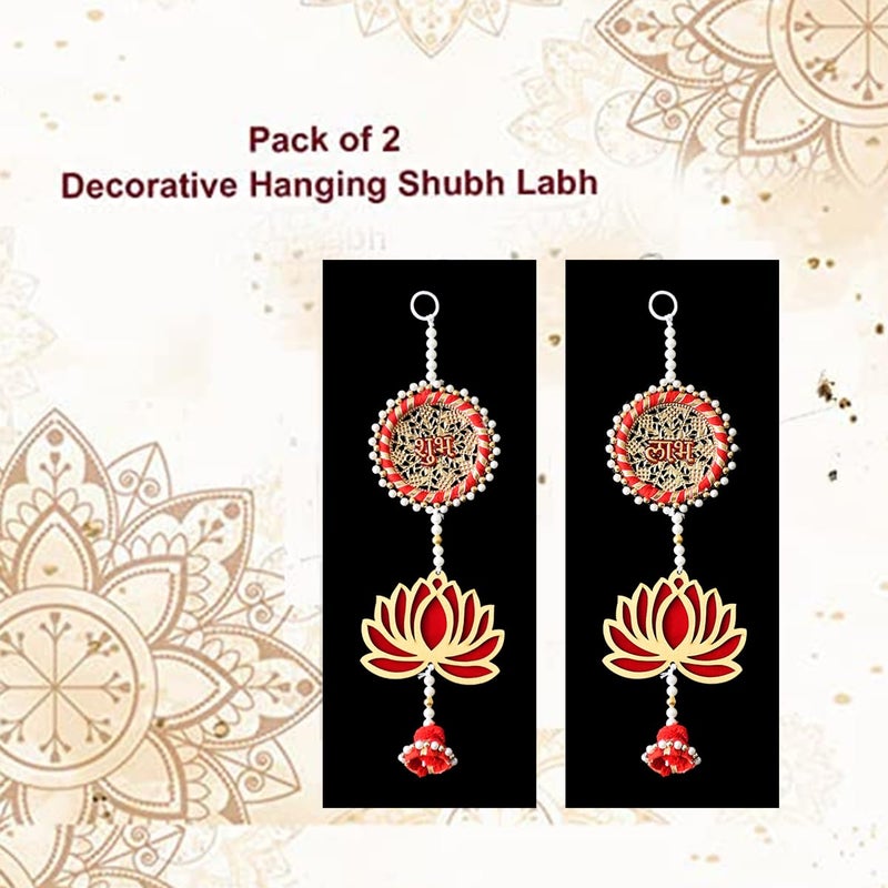 Saugat Traders Diwali Decoration Items Combo Pack Pair of Hanging Decorative Shubh Labh and Designer Tealight Candles Stand for Diwali Home Decor - Image 2
