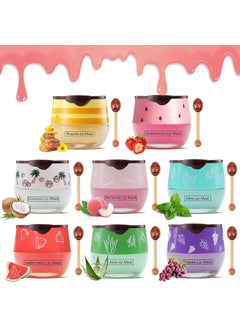 Charm Kiss 8PCS Bee Lip Balm Pot Fruit Moisturizing Propolis Lip Mask Lip Mask Overnight Moisturizing Lip Balm Hydrating Prevention Dry and Crack Lip Scrubs Exfoliator Lip Wrinkle Care Products 