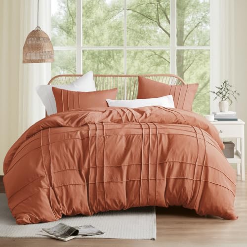 Comfort Spaces Clay King Size Comforter Set - 3 Pieces Pintuck Pleated Bedding Sets, All Season Lightweight, Extra Softness Pre-Washed Microfiber King Bed Set, Shams, King - Image 1