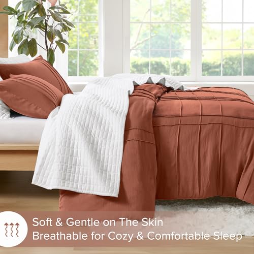 Comfort Spaces Clay King Size Comforter Set - 3 Pieces Pintuck Pleated Bedding Sets, All Season Lightweight, Extra Softness Pre-Washed Microfiber King Bed Set, Shams, King - Image 2