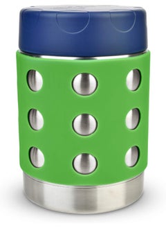 LunchBots LunchBots Thermal 12 oz Triple Insulated Thermos - Hot 6 Hours or Cold 12 Hours - Leak Proof Thermos Soup Jar - All Stainless Interior - Navy Lid - Green Dots  - Image 1