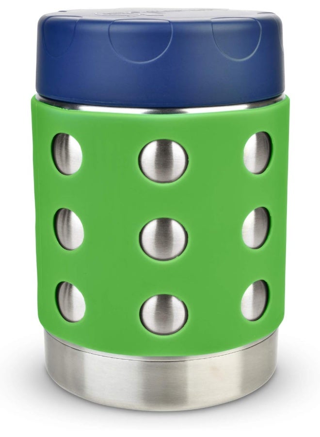 LunchBots Thermal 12 oz Triple Insulated Thermos - Hot 6 Hours or Cold 12 Hours - Leak Proof Thermos Soup Jar - All Stainless Interior - Navy Lid - Green Dots