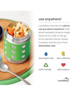 LunchBots LunchBots Thermal 12 oz Triple Insulated Thermos - Hot 6 Hours or Cold 12 Hours - Leak Proof Thermos Soup Jar - All Stainless Interior - Navy Lid - Green Dots  - Image 5