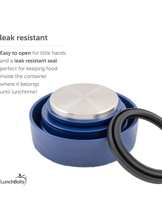 LunchBots Thermal 12 oz Triple Insulated Thermos - Hot 6 Hours or Cold 12 Hours - Leak Proof Thermos Soup Jar - All Stainless Interior - Navy Lid - Green Dots
