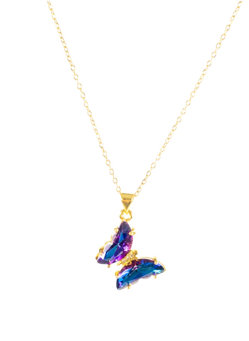 The Black Pearl Accessories - Stainless Steel Necklace with a Purble Blue Crystal Stone Butterfly - Image 1