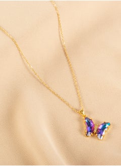 The Black Pearl Accessories Stainless Steel Necklace with a Purble Blue Crystal Stone Butterfly  - Image 2