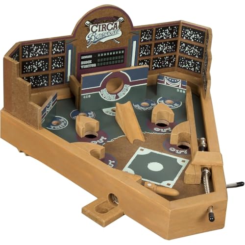 Hey Play HEY! PLAY! 12-HY2070 Baseball Pinball Tabletop Skill Game - Classic Miniature Wooden Retro Sports Arcade Desktop Toy for Adult Collectors and Children - Image 1